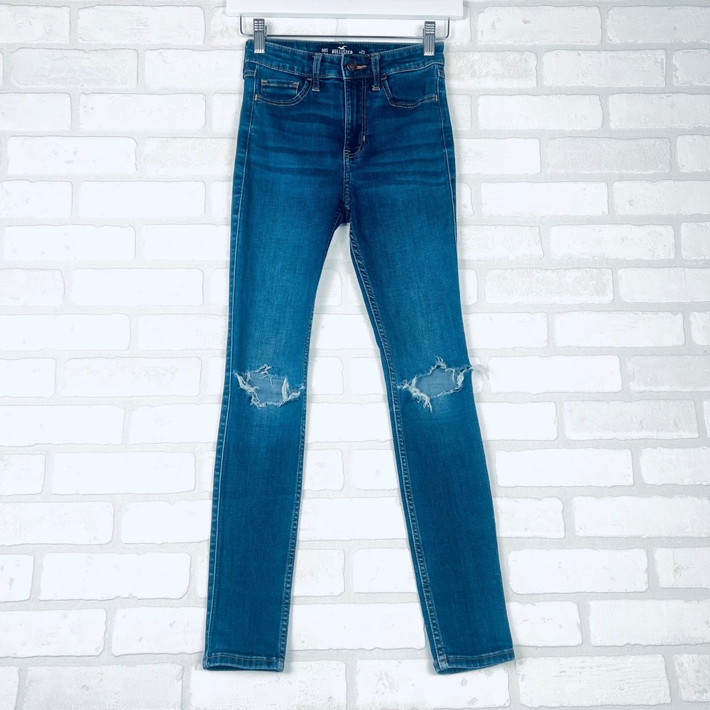 Hollister High-Rise Super Skinny Distressed Jeans Blue W23 L28 00S Stretch